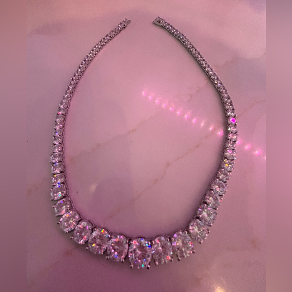 David's Bridal Silver Tennis Necklace with Prong-Set Crystals